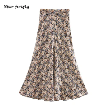 

Star firefly fashion Za skirt female 2020 summer leisure slim elegant high waist flower print skirt women