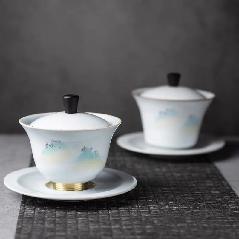 Керамическая чаша с медным дном Tureen керамическая Ретро Sancai gai wan cha для домашнего