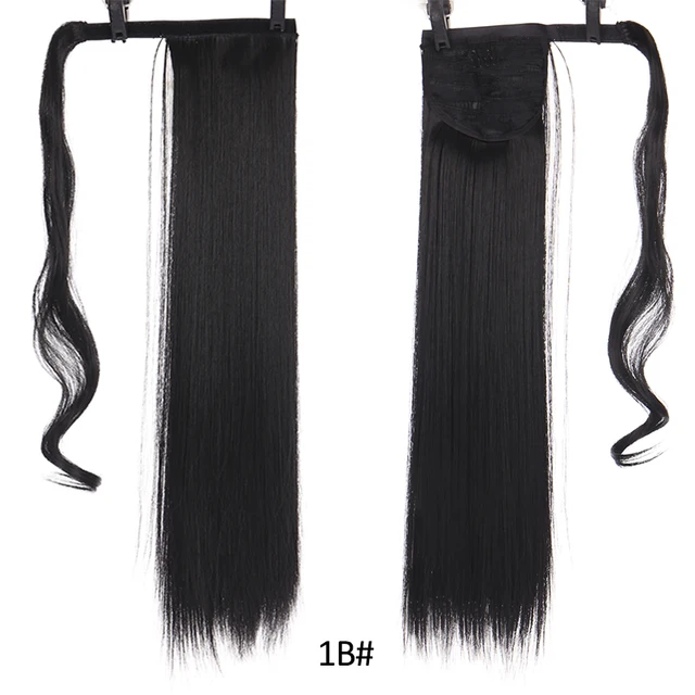 DIANQI Synthetic Corn Wavy Long Curly Ponytail Hairpiece Wrap on Clip Hair Extensions Black Pony Hair 1B