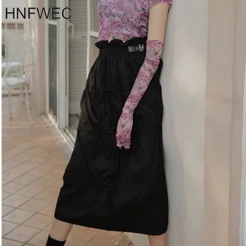 

Drawstring High Waist Skirt Women A Line Long Midi Skirt Black Casual Skirt With Belt Fashion 2020 Clothing T593