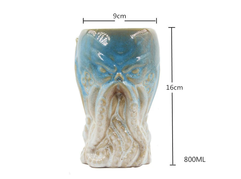 New American Style Octopus Old Man Design Tiki Cup Hawaii Ceramics Cocktail Glass Creative Cuttlefish Mojito Bar Party Wine Cup