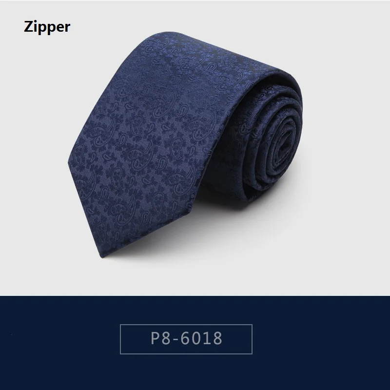 P8-6018 Zipper Высокое качество дизайнер новая мода Пейсли узор темно-синий 8 см галстуки для мужчин галстук деловой строгий костюм с подарочной коробкой - Цвет: P8-6018 Zipper