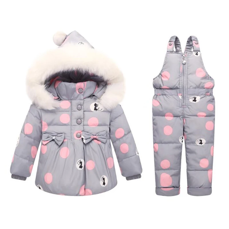 

2019 Winter Baby Girl Clothes Warm Down Jacket Little Girl Snowsuit Outdoor Clothing Sets Natural Fur Girls Overalls
