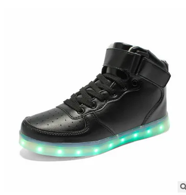 Высокие светящиеся кроссовки; обувь со светодиодной подсветкой; светильник; Femme; Светодиодный тапки; Светящиеся кроссовки детские для мальчиков и девочек; 15 - Цвет: Черный