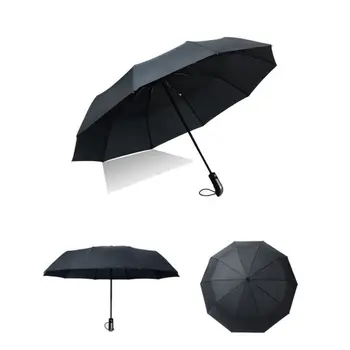 

Best Sales Fully Automatic Three Folding Commercial Compact Large Strong Frames Wind 10 Ribs Black Soft Umbrella