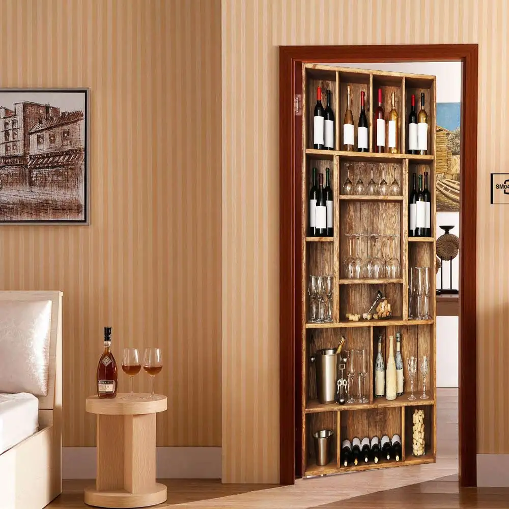 Mural DIY Decals Creative PVC Wallpaper Wine Cooler Door Sticker Self Adhesive Print For Renew Art Picture Home Decor Girls Room