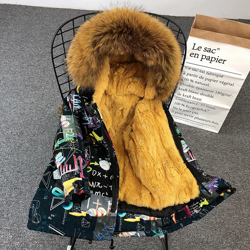 Новая одежда для мальчиков и девочек длинная стеганая одежда зимняя куртка детские теплые утепленные пальто с мехом кролика рекс верхняя одежда, парки - Цвет: 17