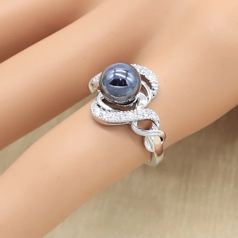 Черный жемчуг 925 серебро ожерелье кулон серьги кольцо комплекты украшений для женщин Циркон браслет подарок на день рождения