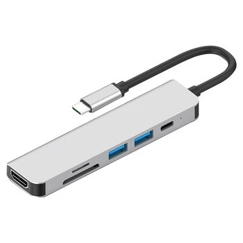 

6 in 1 USB Type C Hub Adapter with 4K HDMI Multiport Card Reader USB3.0 TF PD Video Multi Ports Adapter