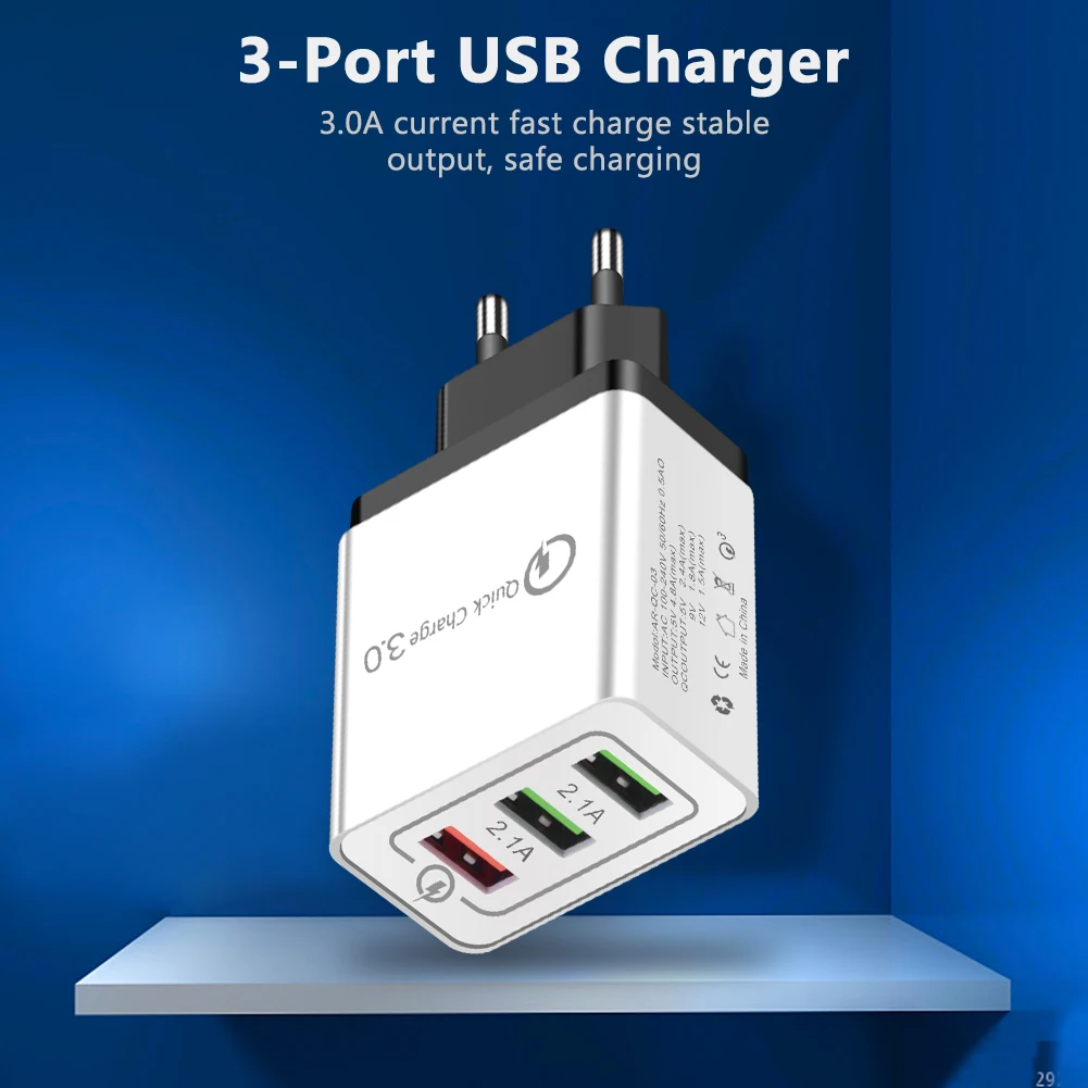 Быстрая зарядка 3,0 USB настенное зарядное устройство адаптер питания для путешествий QC 3,0 три порта USB зарядное устройство 3 порта USB для iPhone samsung Note 8 htc