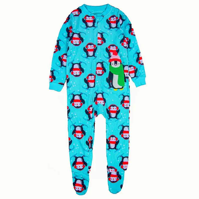 Children's polar fleece boys and girls one-piece romper with feet one-piece romper warm pajamas spring autumn and winter feet kids pajamas