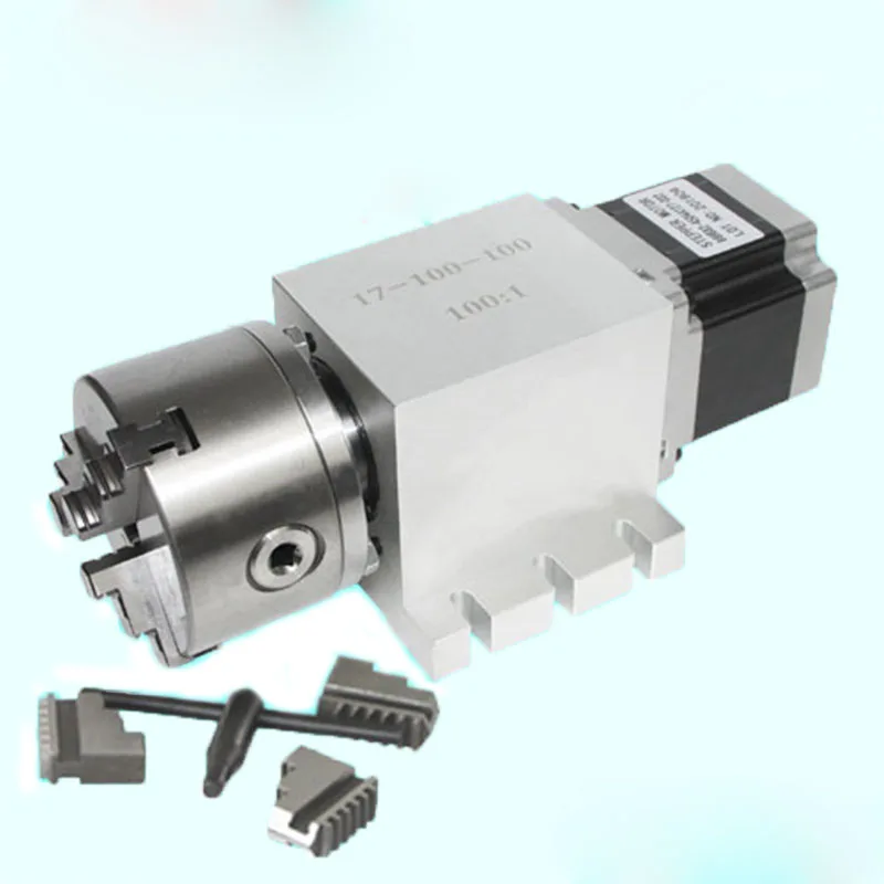 

Two Phrase 4.5A Stepper Motor (100:1) K11-100mm 3/4 Jaw Chuck 100mm CNC 4th Axis A Aixs Rotary Axis for Cnc Router