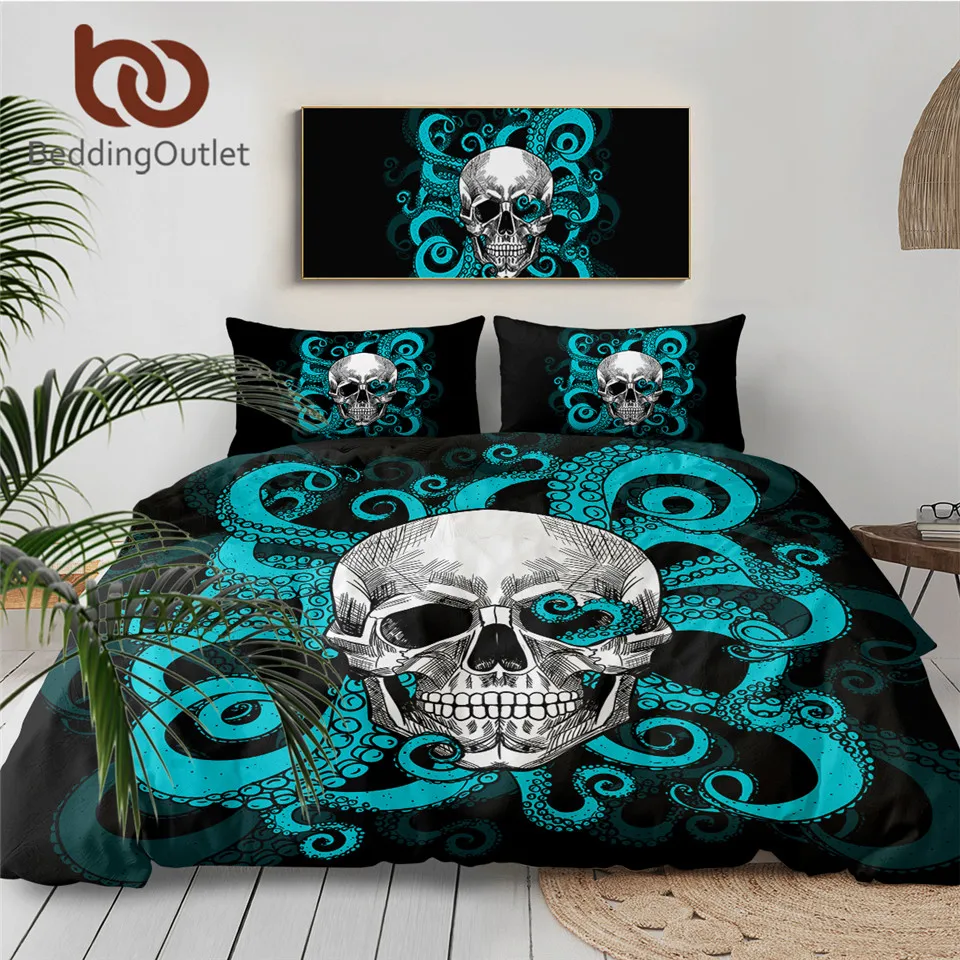 Beddingoutlet Octopus And Skull Bedding Set Blue Tentacles Hand