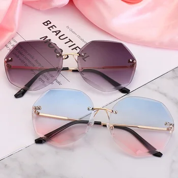 

2020 Rimless Sunglasses Polygon Women Brand Design Sun Glasses Gradient Shades Cutting Lens Ladies Frameless Metal Eyewear UV400