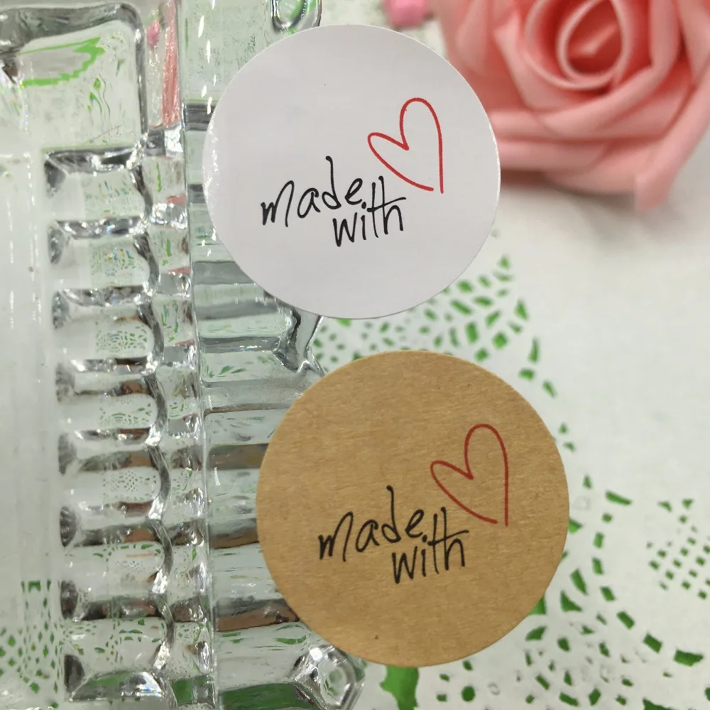 

300pcs 3*3cm "made with" Kraft paper Sticker For diy Hand Made Gift Cake Candy Paper Tags Self Adhesive Stickers Label