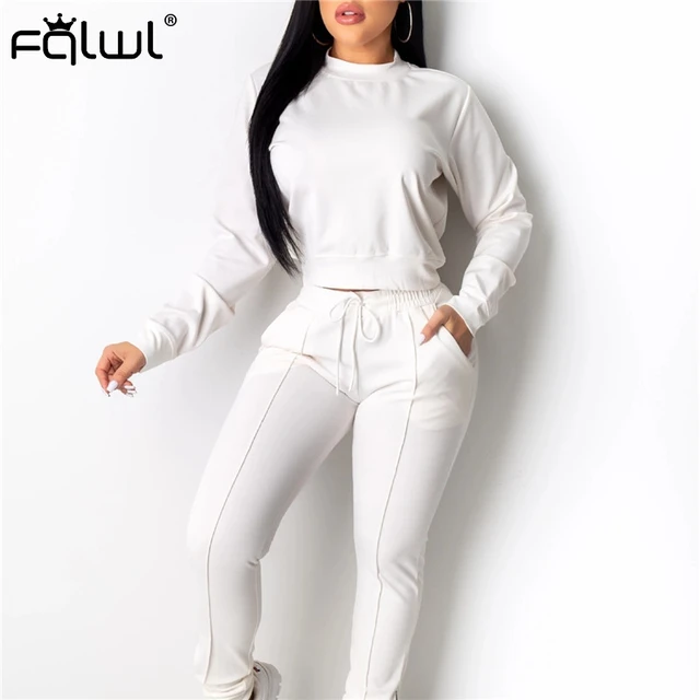 FQLWL-conjunto deportivo de 2 piezas mujer, conjunto de Top corto y pantalones, chándal informal, blanco y negro _ - AliExpress