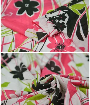 

1 Meter Painted Aquatic Plants Skin-friendly Silk Cotton Fabric Natural