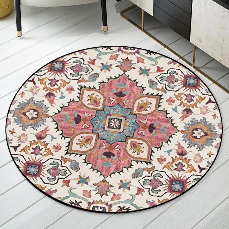 

Round Soft Bubble Rug for Living Room Ethnic Style Flower Pattern Round Carpet Rugs for Children Rooms Mat Mechanical Wash
