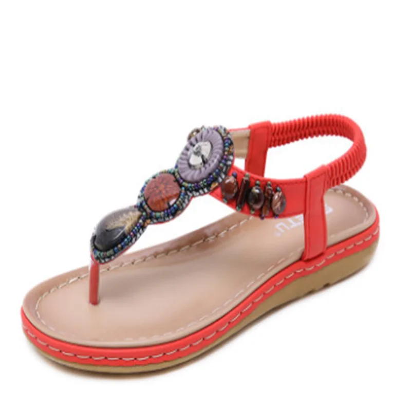 

2020 Summer Rhinestone Sandals Women Elastic Band Beaded Mixed Colors Women Flats Casual Shoes Women Gladiator Sandals Women