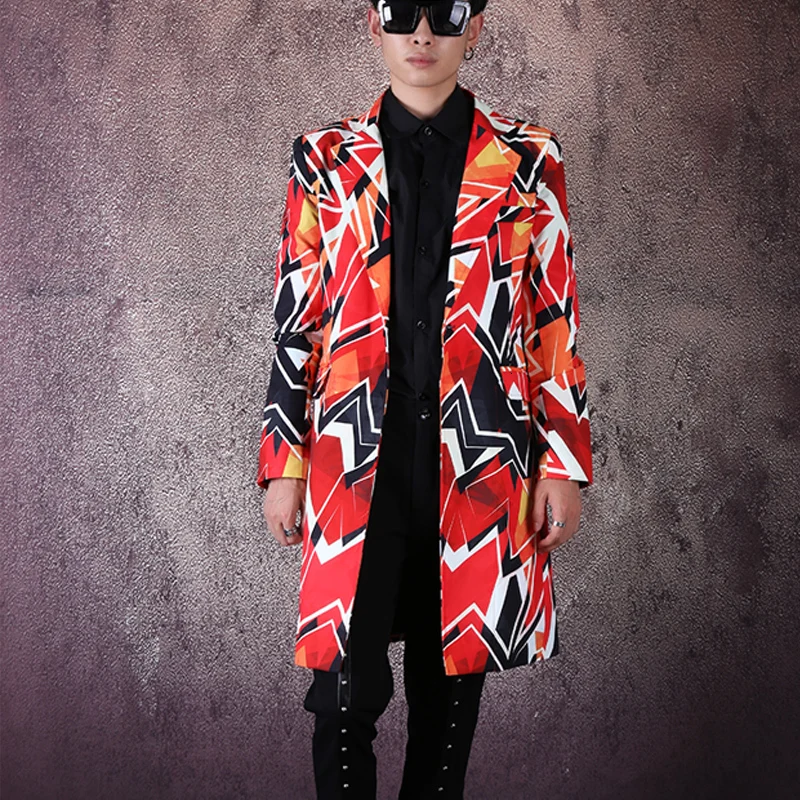 

Streetwear Hip Hop Singer Dancer Coat Stage Costumes Men Single Button Slim Fit Long Suit Blazer Jacket Male Blazers Para Hombre