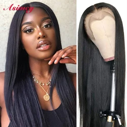 Human Hair Preplucked 180 Density Brazilian Black Virgin Remy Wigs 1B Straight 13×4 4X4 Transparent Lace Front 30 32in For Women