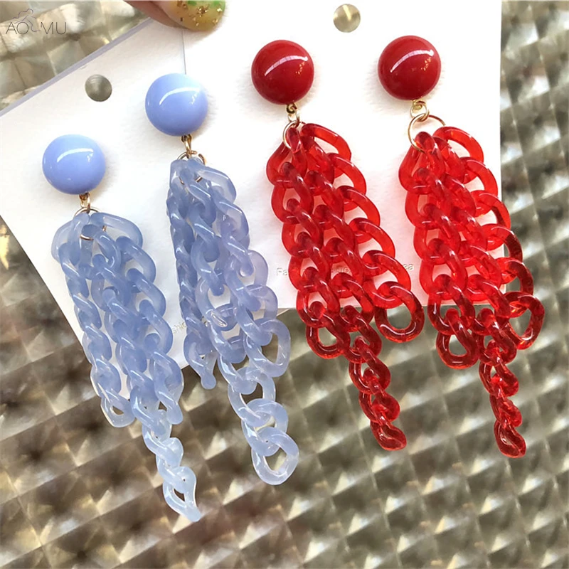 

AOMU Trendy Japan Korean Acrylic Chain Colorful Tassel Long Drop Earrings for Women Girl Gifts Jewelry Party Boucle D'oreille