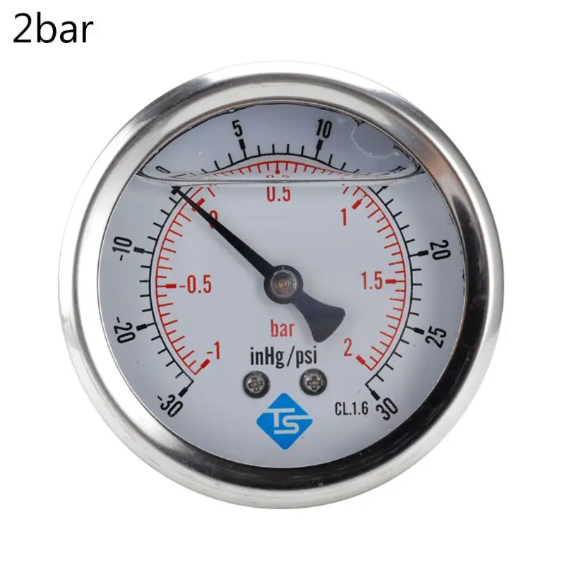 1/4 BSP вакуумный манометр заполненный глицерином 68 мм 1 ~ 0/1/2 бар 30 * Hg + 0/15/30 PSI