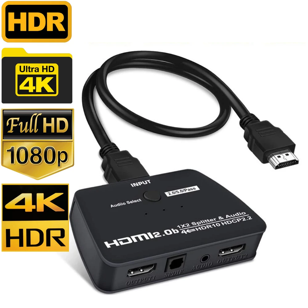 Сплиттер HDMI 2 0 HDR 4K 60 Гц UHD 1X2 разветвитель с аудиовыходом 1 в выхода 1080P 30 |