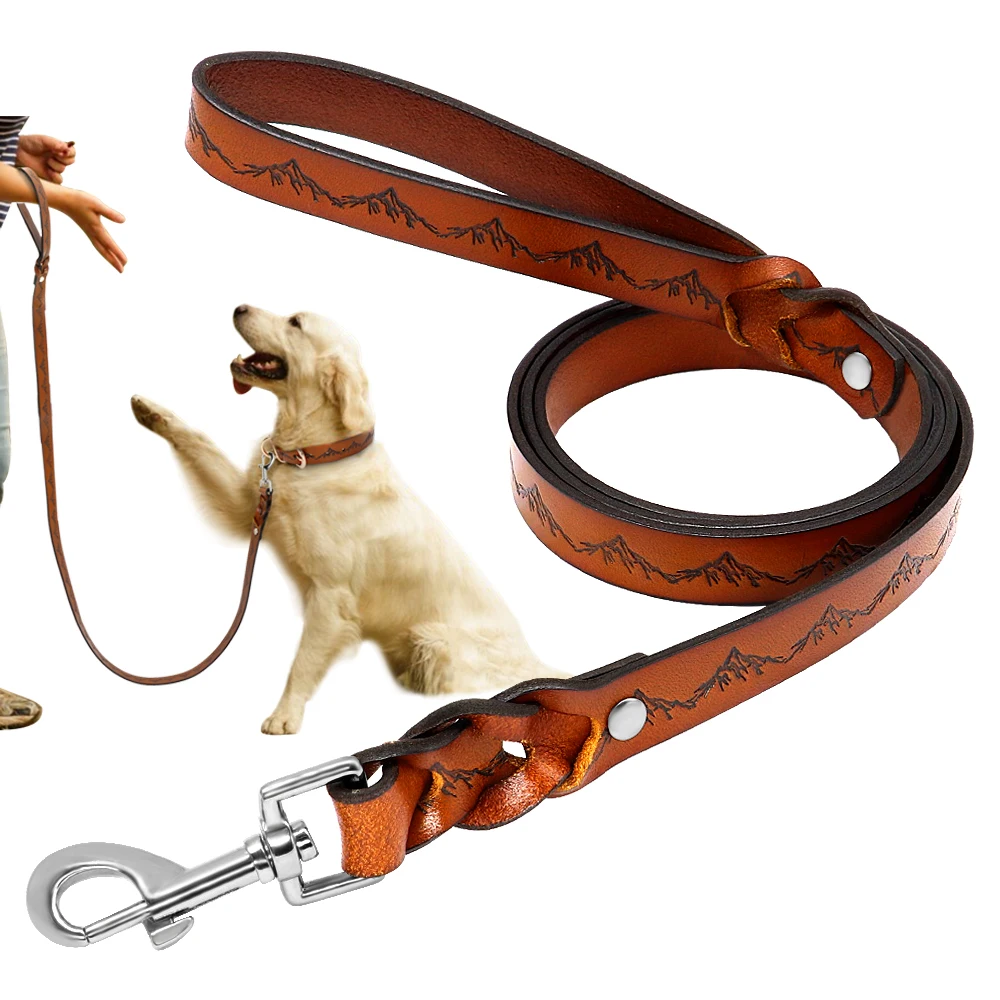 High Quality Dog Leash Real Leather Dogs Walking Lead Leashess Braid