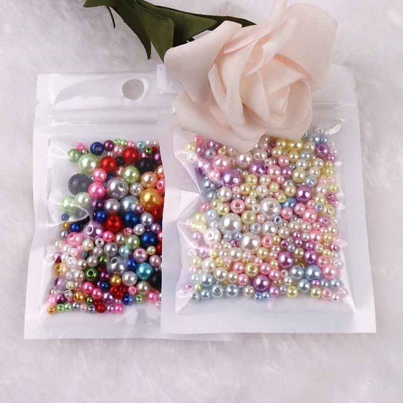 150-200Pcs Colorful ABS Imitation Pearls Mix 3-8mm Round Beads With Holes DIY Bracelet Charms Necklace Beads For Jewelry Making