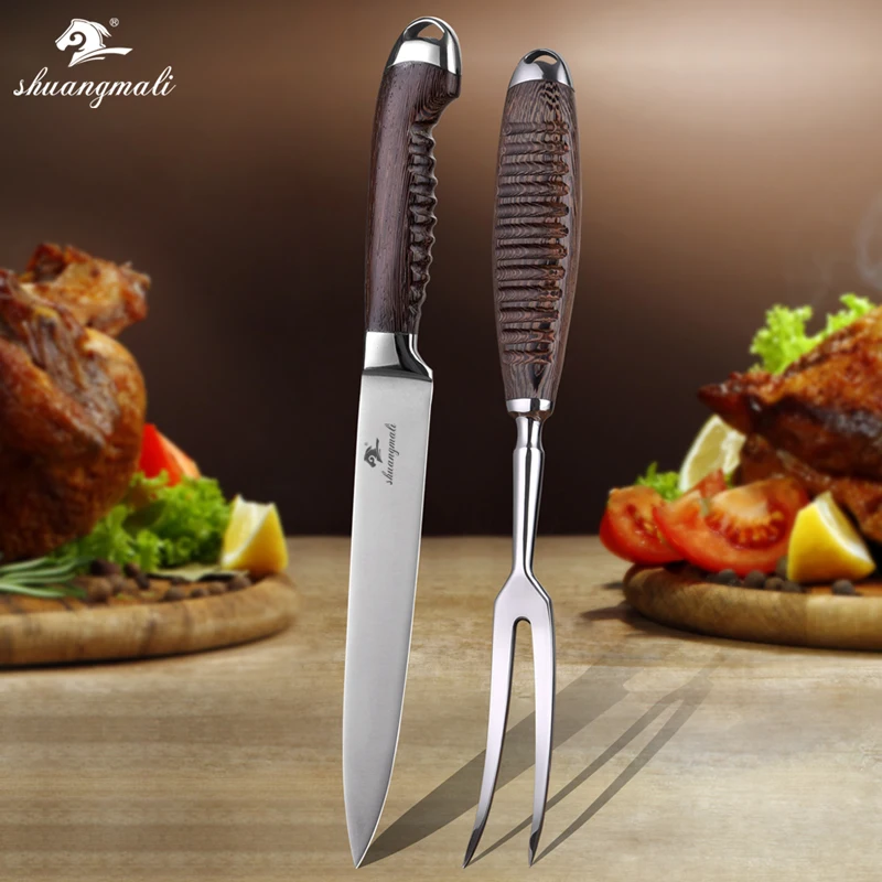 Shuangmali 2pcs Roasting Fork Knife Set 5cr15mov Stainless Steel