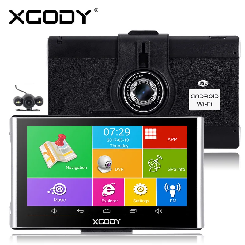 Achat Xgody 7 pouces Android Gps Dvrs voiture Navigation 512M 8 GB 16 GB navigateur avec Wifi 1080p tableau de bord caméra enregistreur vidéo Fm AVIN Dashcam