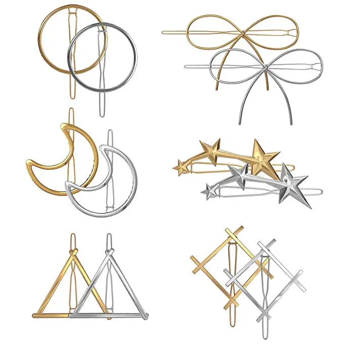 Геометрические шпильки для волос, изысканная Золотая и серебряная пустая металлическая шпилька, заколка для волос с Луной, треугольной круглой бабочкой