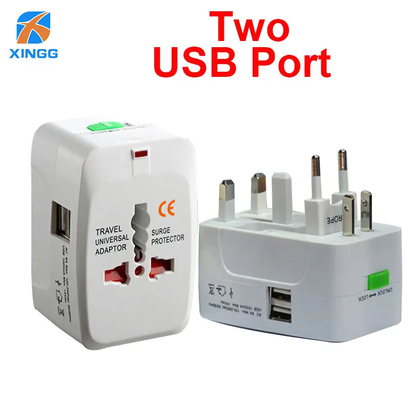 

Universal International AC Electric Plug Adapter 2 USB Ports Word Travel Power Charger Socket Adapter with UK EU US AU Plug