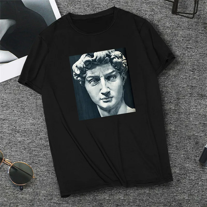 Новая Michelangelo с принтом Давида, женская футболка, женская одежда, забавная черная футболка в стиле Харадзюку, женский летний топ
