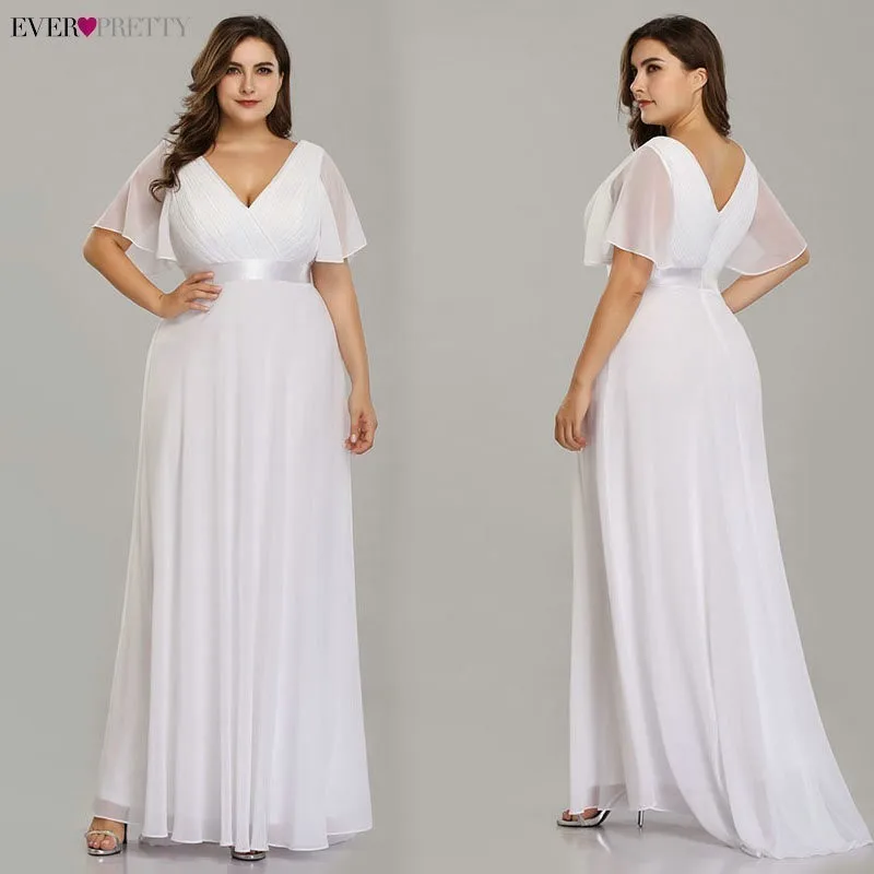 Plus Size Evening Dresses Ever Pretty V-neck Nay Blue Elegant A-line Chiffon Long Party Gowns 2020 Short Sleeve Occasion Dresses