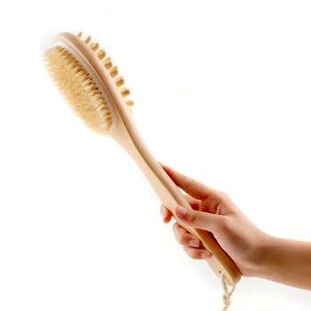 

Bristle Brush Scrubber Spa Shower Brush Bathroom Body Massage Brush Back Ea Long Handle Wooden 35 Cm 2 in 1 Double-sided Natural