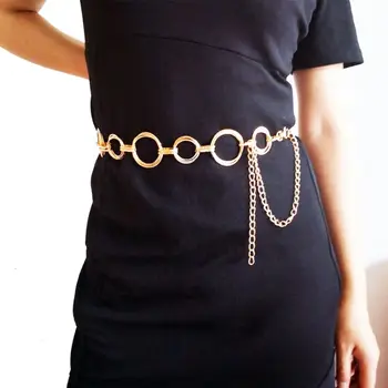 

Women Alloy Belt Fashion New Accessories Retro Circle O- Ring Waist Chain