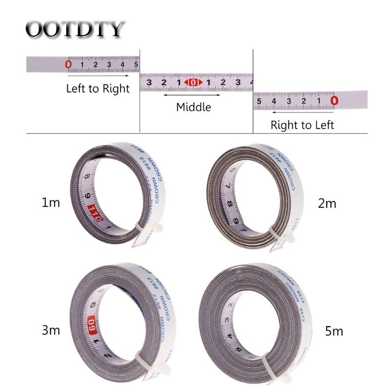 

OOTDTY Miter Saw Track Tape Measure Self Adhesive Backing Metric Steel Ruler 1/2/3/5M Woodworking Tool