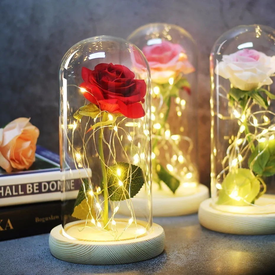 Светодиодный светильник в виде Розы красавицы и чудовища, белый цветок, настольная лампа, романтическая лампа на день рождения, праздник, подарки для мамы и дочки, домашний декор