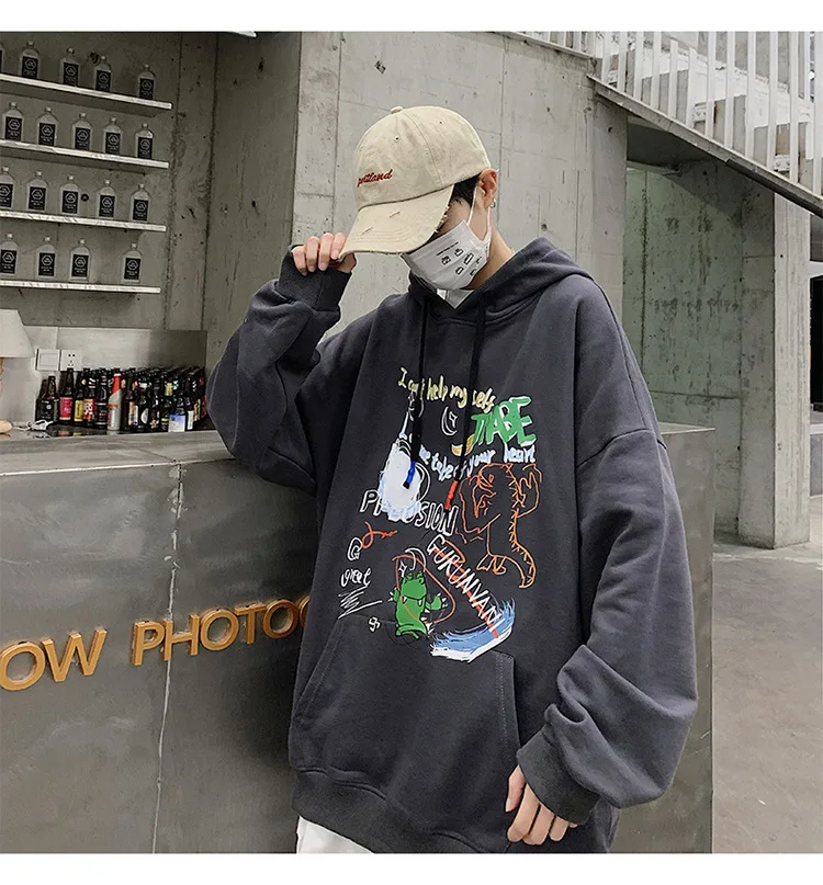 CnHnOH Streetwear Hoodies Men's Hooded Japanese Vintage Tops Autumn Japanese All-Match Loose Long Sleeve Jacket SK-Y603