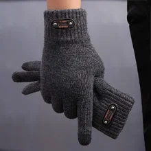 

Winter Autumn Men Knitted Gloves Touch Screen High Quality Wool Solid Color Gloves Men Mitten