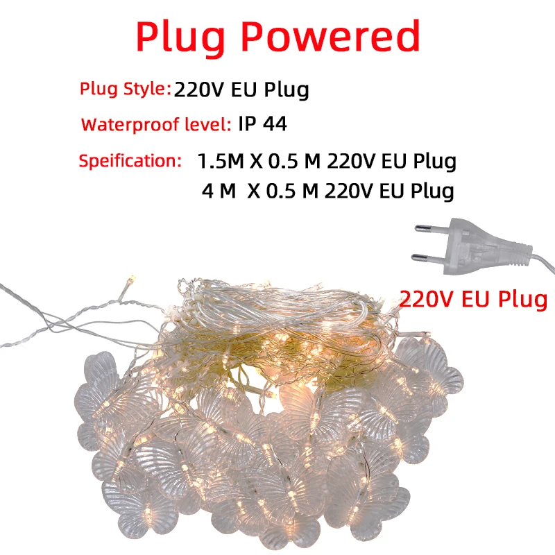 220 В светодиодный Рождественский гирлянда из бабочек, световая гирлянда, сказочные занавески, уличные для праздничной вечеринки, свадебные украшения нового года