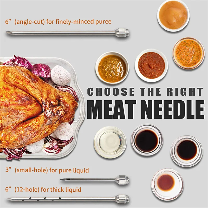 Meat Injector Syringe Stainless Steel Meat Injector Syringe Kit with 3 Flavor Food Injector Syringe Meat Needles, Injection Brine Marinades