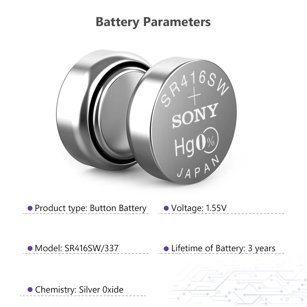 15 шт., Оригинальная батарея для часов sony 337 SR416SW, оксид серебра, 1,55 в, кнопочный элемент, батарея для часов, электрическая игрушка, светодиодный, наушники
