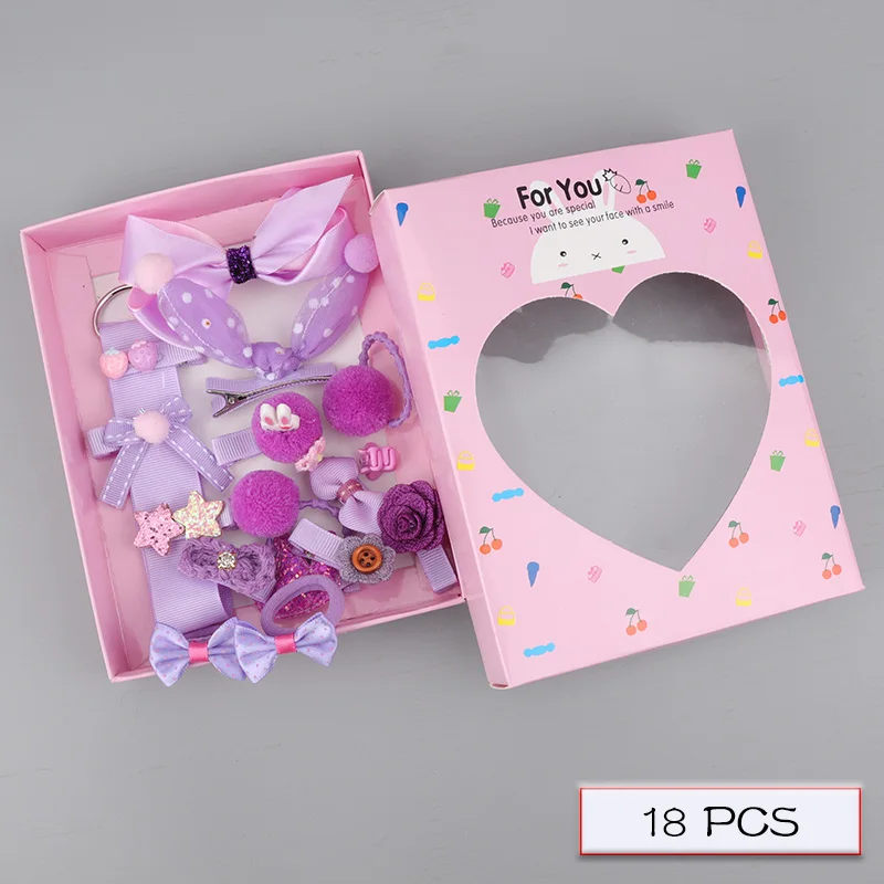 H063-18-B Children's hair accessories set baby hairpin rubber band girl birthday holiday gift cartoon hair accessories grab clip - Цвет: H063-18-B