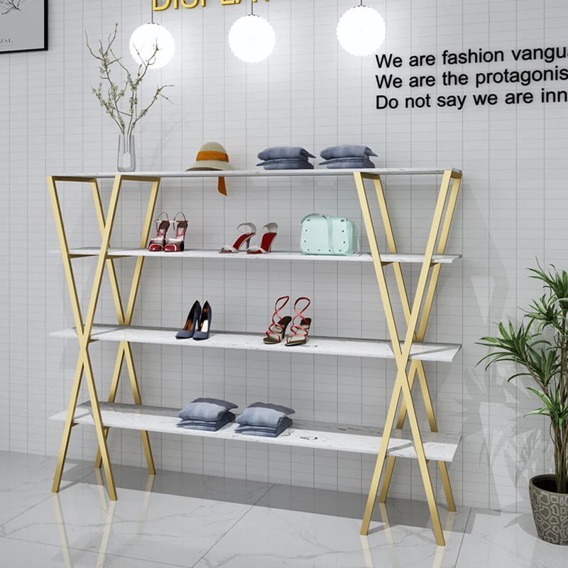 

Custom Whole Set Clothing Store Metal Clothing Display Rack Shoe display stand