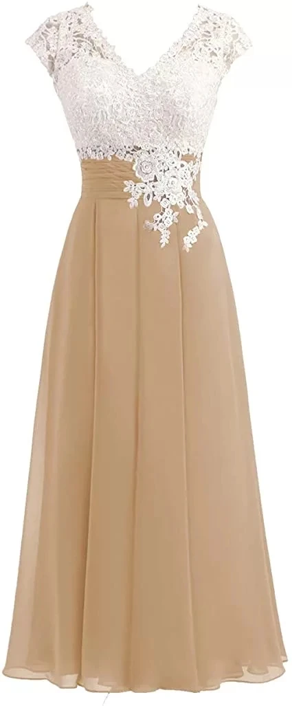 ANGELSBRIDEP V-Neck lace A-Line Bridesmaid Dresses Vestido da dama de honra Fashion Cap Shoulder Formal Mother of Bride Dresses