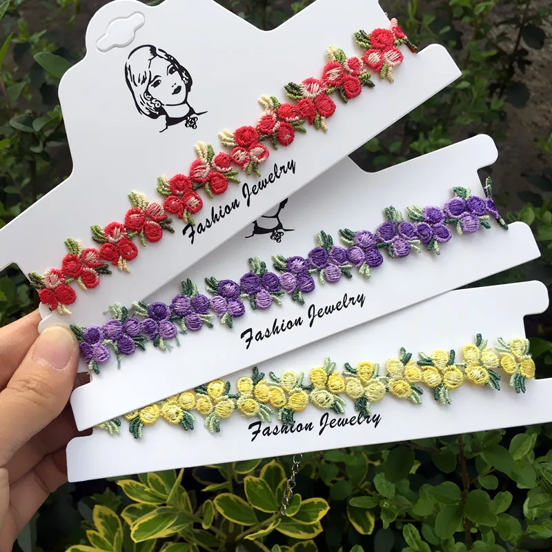 New Spring Flower Embroidery Necklace Ins Style Simple Multicolor Girl Choker Collarbone Collar For Women Jewelry | Украшения и