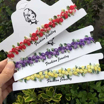 

New Spring Flower Embroidery Necklace Ins Style Simple Multicolor Girl Choker Collarbone Flower Collar For Women Jewelry